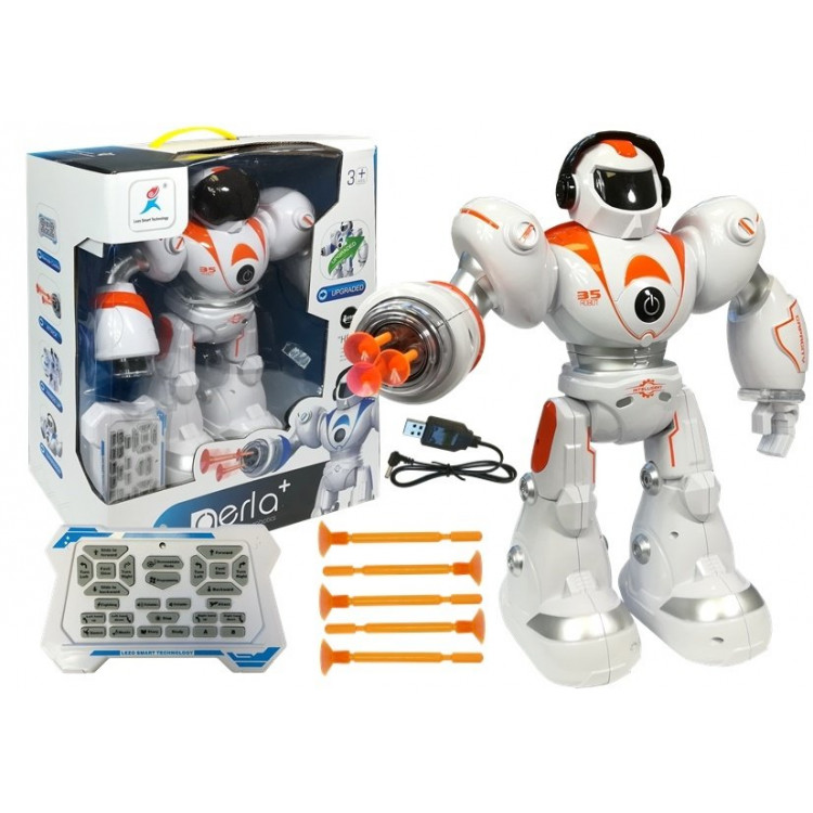 Diaľkovo ovládaný strieľajúci robot R / C oranžovo-biely
